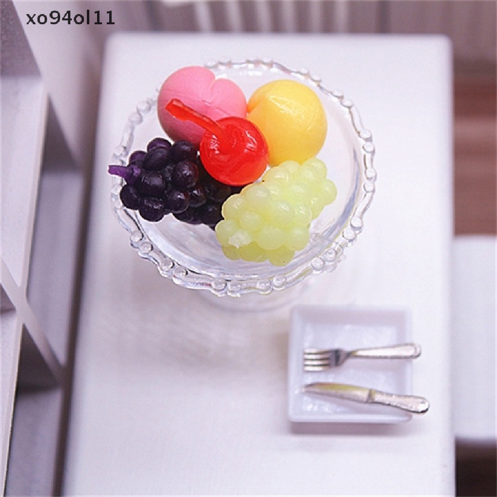 Xo 1Set Miniatur Rumah Boneka Piring Buah Peach Cherry Anggur W/Tray Home Decor OL