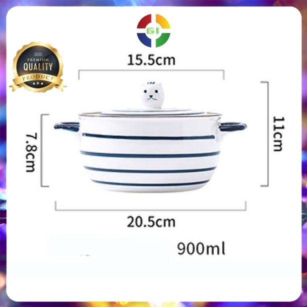 Mangkok Keramik Bowl Japanese Style 20.5 cm Model Stripe White