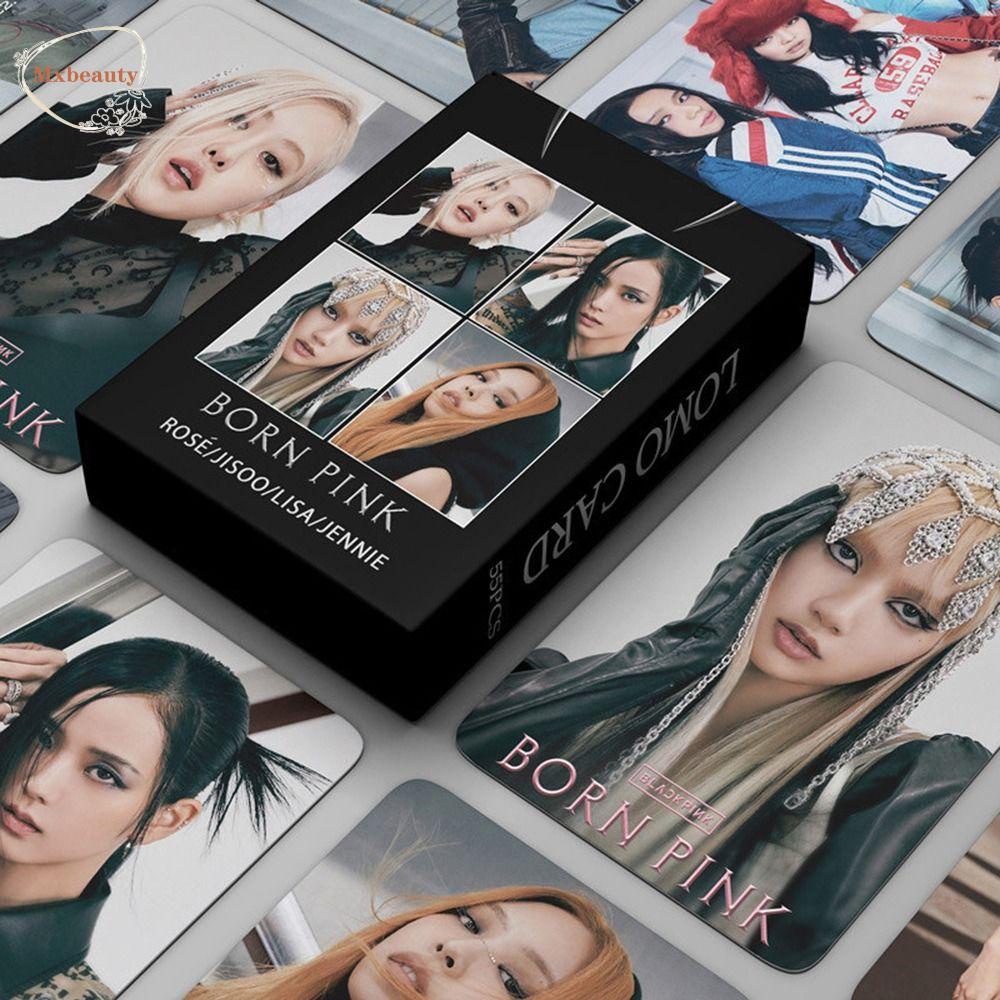 Mxbeauty Lomo Card Set Flash Gift Card 55pcs/Box Hadiah Ulang Tahun Korea Fashion Cewek Grup Album Card Born Pink World Tour Blackpink LISA JENNIE ROSE JISOO ROSE Kartu Lomo Blackpink