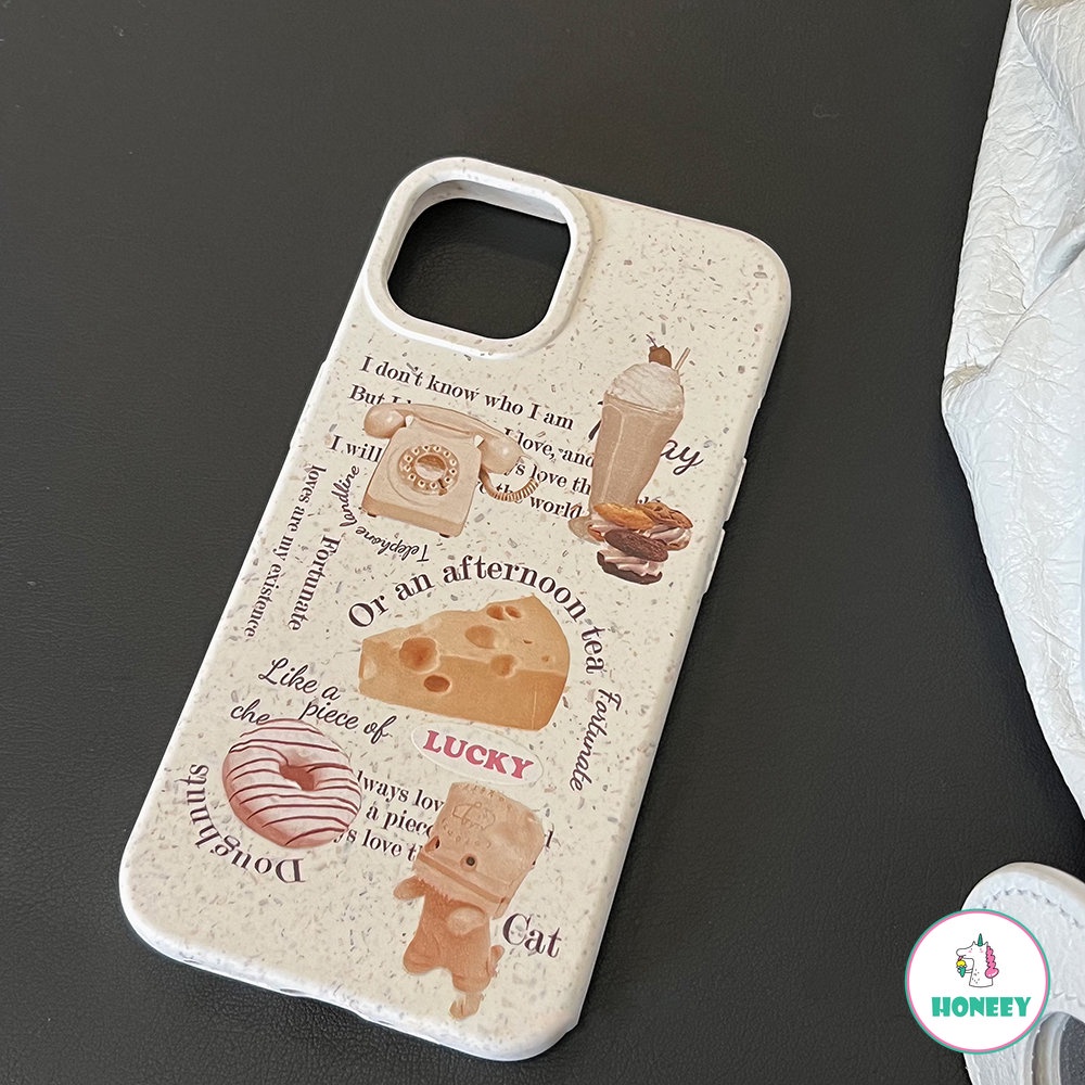 IPHONE Untuk Iphone11 12 13 14 Mini Plus Pro Max X XS XR SE 7 8 Plus Gaya Dessert Pattern Biodegradable Bahan Jerami Gandum Case