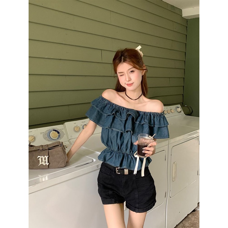Kemeja denim lengan pendek gaya Korea musim panas model baru