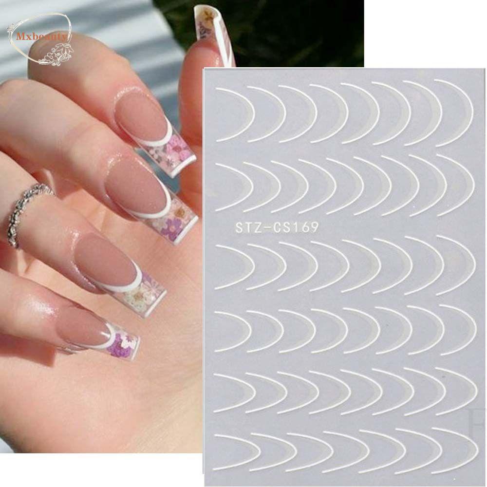 Mxbeauty 3D Garis Stiker Kuku DIY Fashion Gaya Perancis Transfer Kuku Foil Kuku Seni Slider Perekat Diri Nail Art Dekorasi