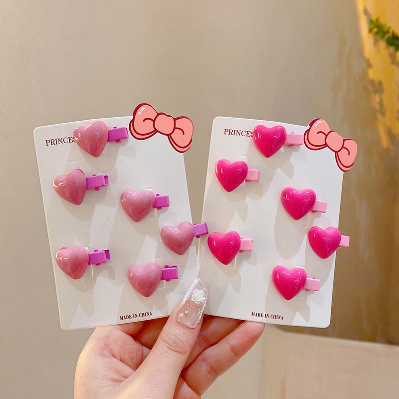 6 Pcs Versi Korea Merah Muda Cinta Jepit Rambut Gadis Manis Jantung Dikepang Aksesoris Rambut Poni Kecil Klip Sisi Jepit Rambut