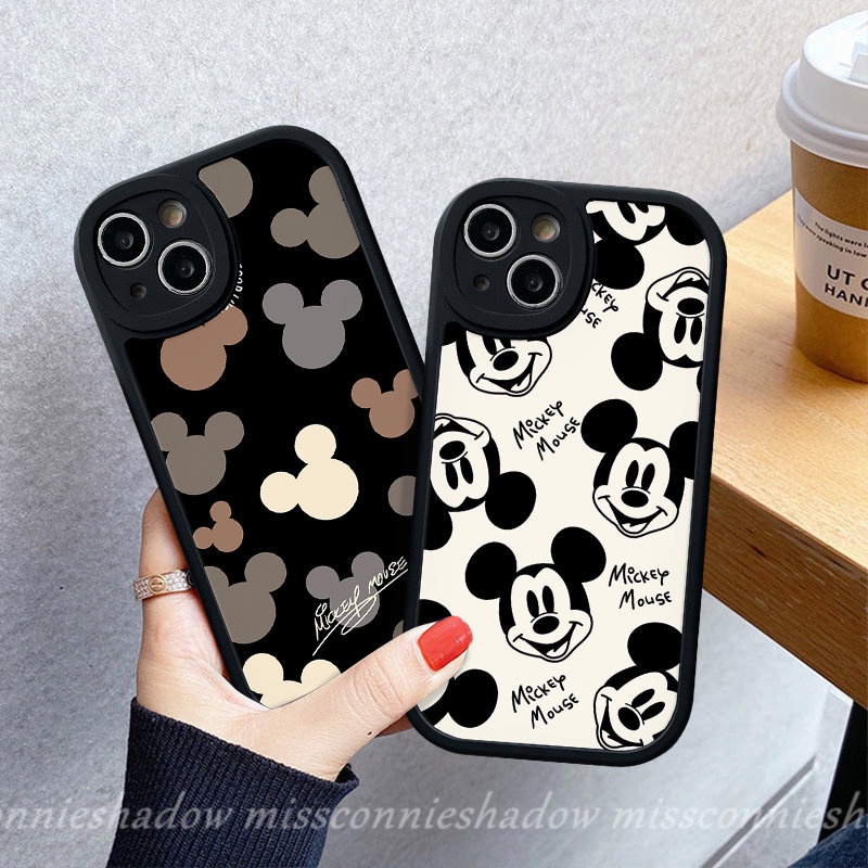 IPHONE Kartun Mickey Mouse Couple Case Kompatibel Untuk Iphone11Xr 7Plus 14 13 12 Pro Max X XS Max7 8 6 6s Plus SE 2020 Lucu Lensa Bulat Tpu Soft Phone Back Cover