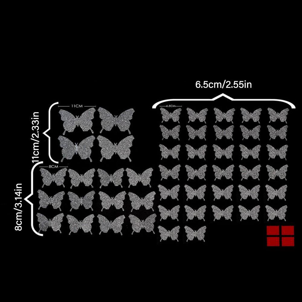 Populer 48PCS Stiker Kupu-Kupu 3D Ukuran Campur Nikmat Festival Pernikahan Dekorasi Rumah