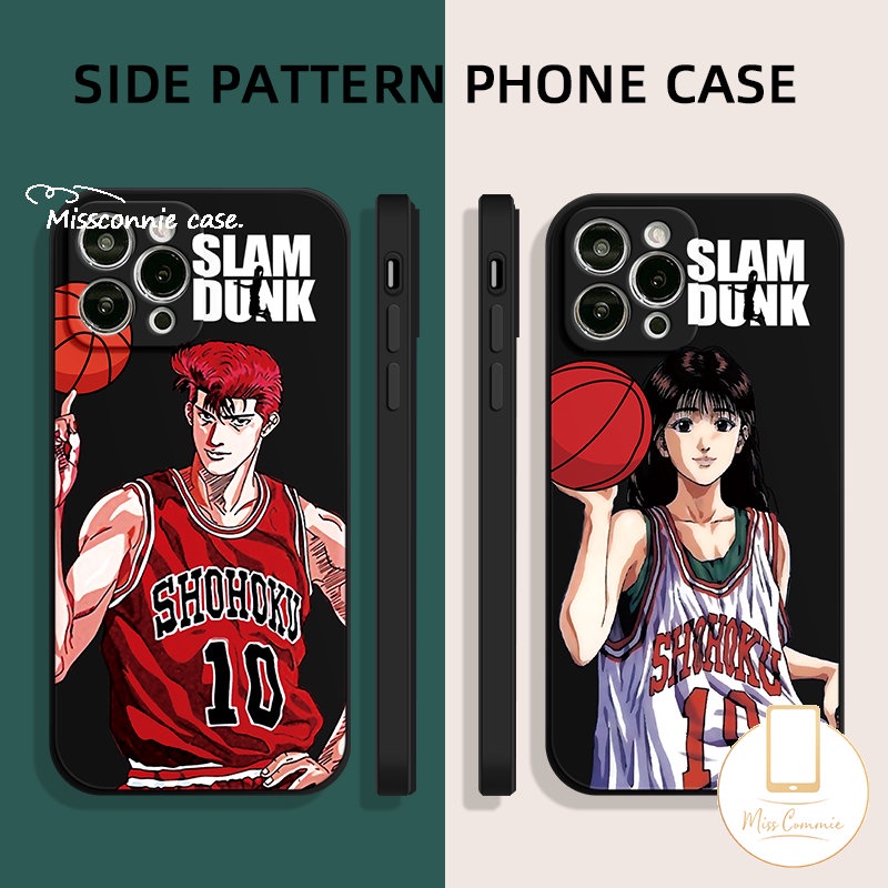 IPHONE Cute Couple Sakuragi Hanamichi Haruko Akagi Phone Case Kompatibel Untuk Iphone7 6S 86 Plus XR 11 14 13 12 Pro Max X XS Max SE 2020 Kartun Anime Slam Dunk Tepi Lurus Soft Cover