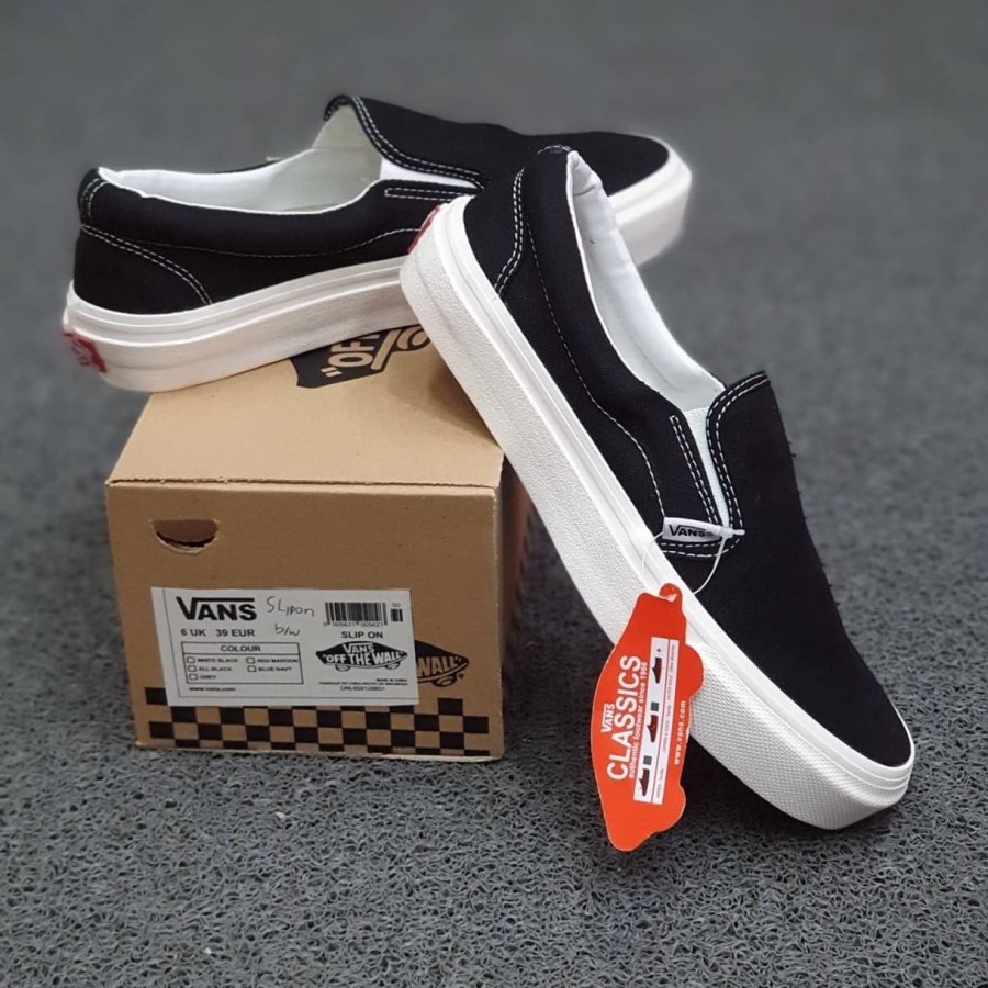 [COD] PREMIUM QUALITY! Sepatu Vans Slip On Checkerboard - Classic, OG, Black Grey, Black on Black (Free Box &amp; Kaos Kaki)