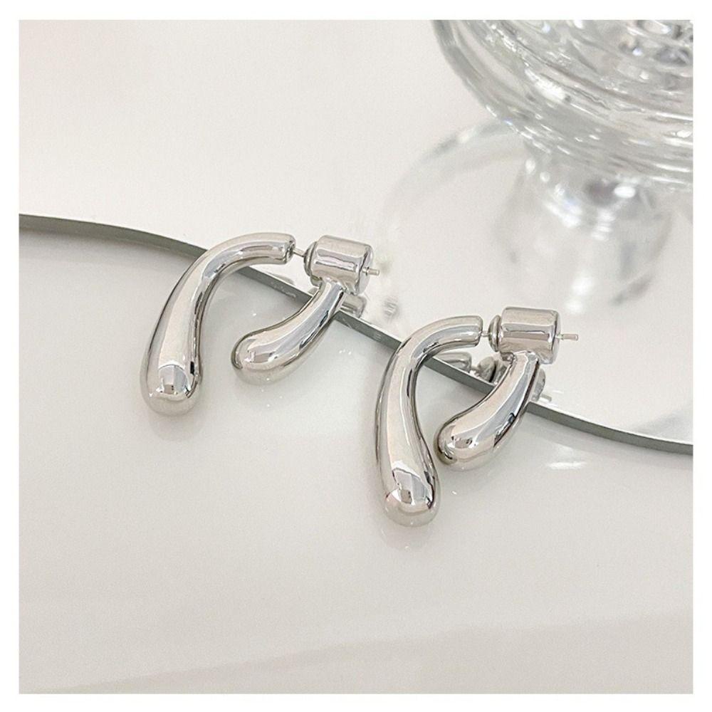 NEEDWAY Korea Ear Studs Silver Pesta Trendi Tembaga Aksesoris Telinga Warna Murni Gesper Telinga Berbentuk U Sederhana