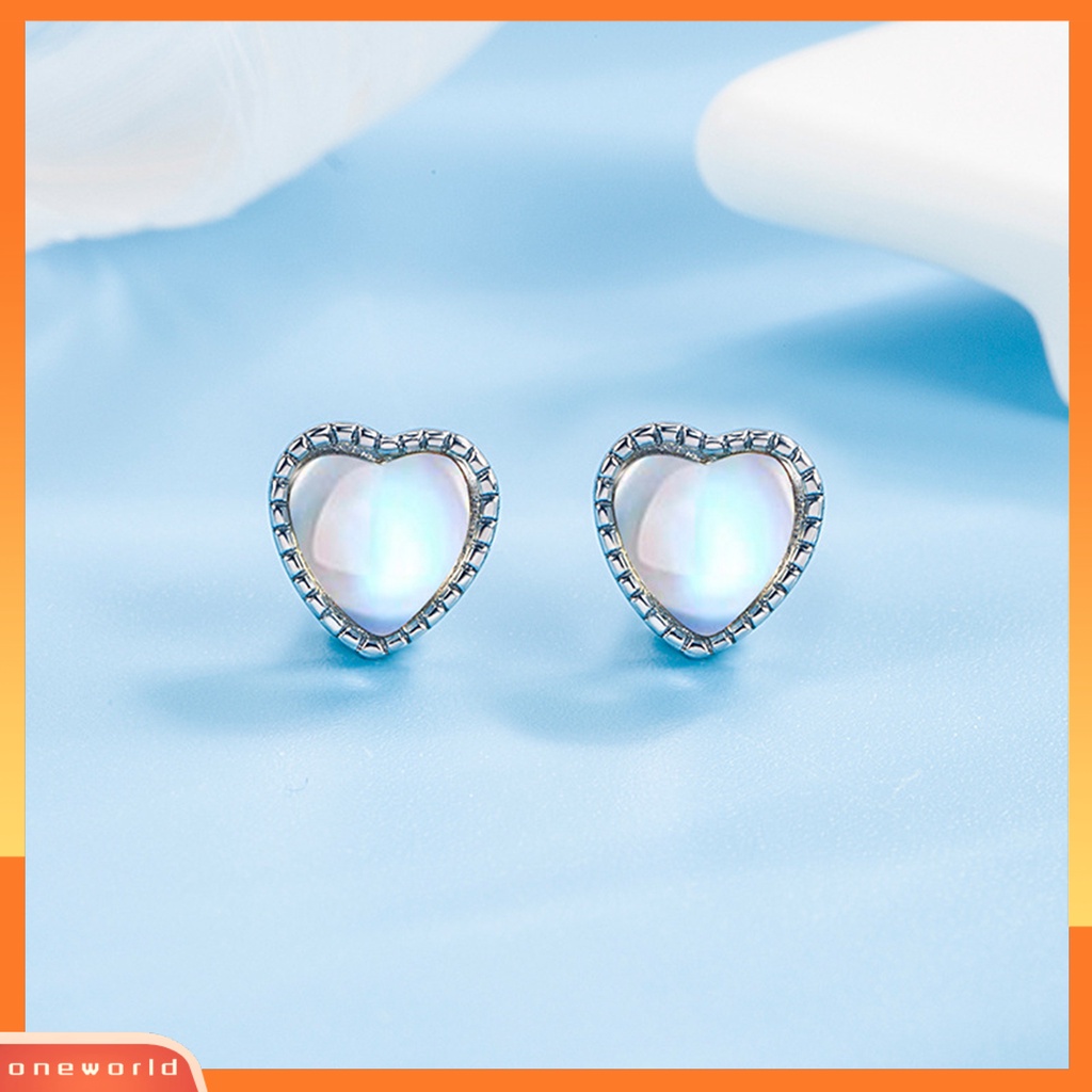 [EONE] 1pasang Ear Studs Dainty Elegan Temperamen Mini High Gloss Cinta Hati Faux Moonstone Wanita Anting Perhiasan Aksesoris