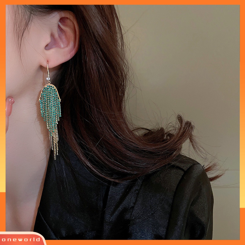 [EONE] 1pasang Anting Panjang Glitter Perhiasan Pernyataan Geometris Gaya Bohemian Warna-Warni Hias Berlian Imitasi Anting Rumbai Untuk Perjamuan