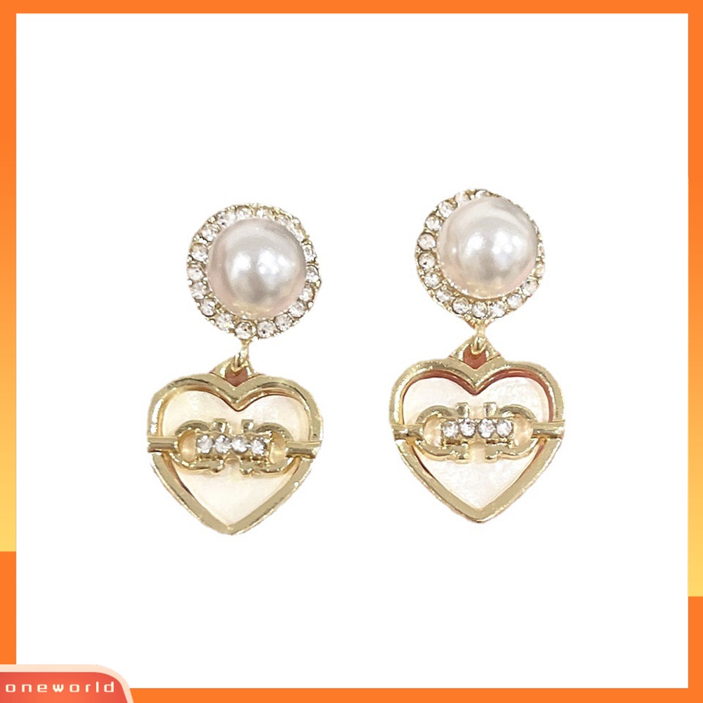 [EONE] 1pasang Ear Studs Love Heart Shiny Rhinestone Mewah Elegan Kecil High Gloss Mutiara Imitasi Wanita Anting Perhiasan Aksesoris