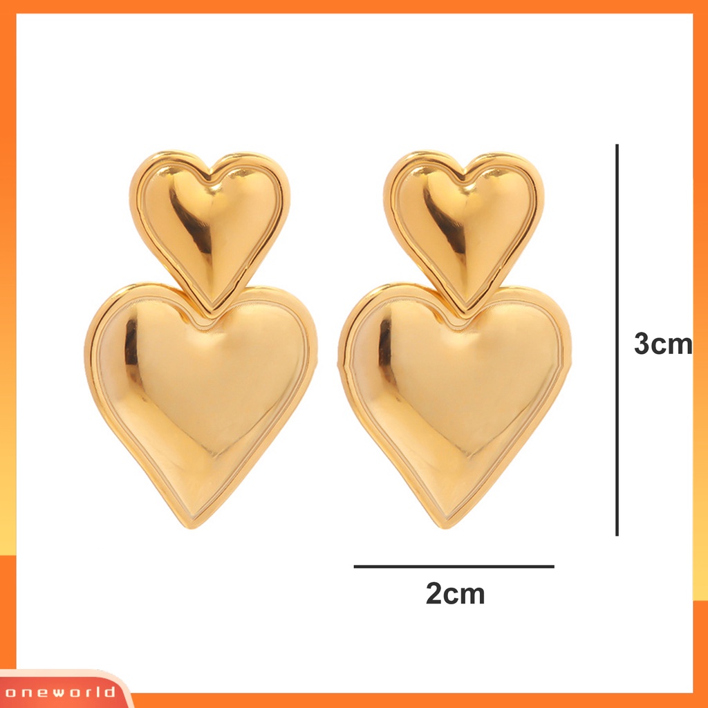 [EONE] 1pasang Anting Pejantan Emas Elegan Dipoles Mewah Electroplating Stainless Steel Klasik Cinta Hati Drop Earrings Fashion Perhiasan