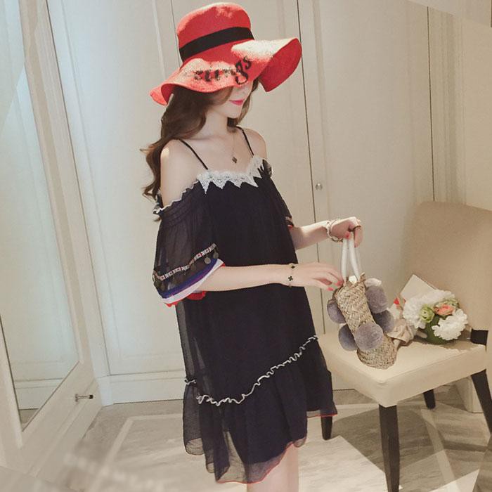 Dress Wanita Sabrina Biru Dongker Tali Kecil Cantik 54069