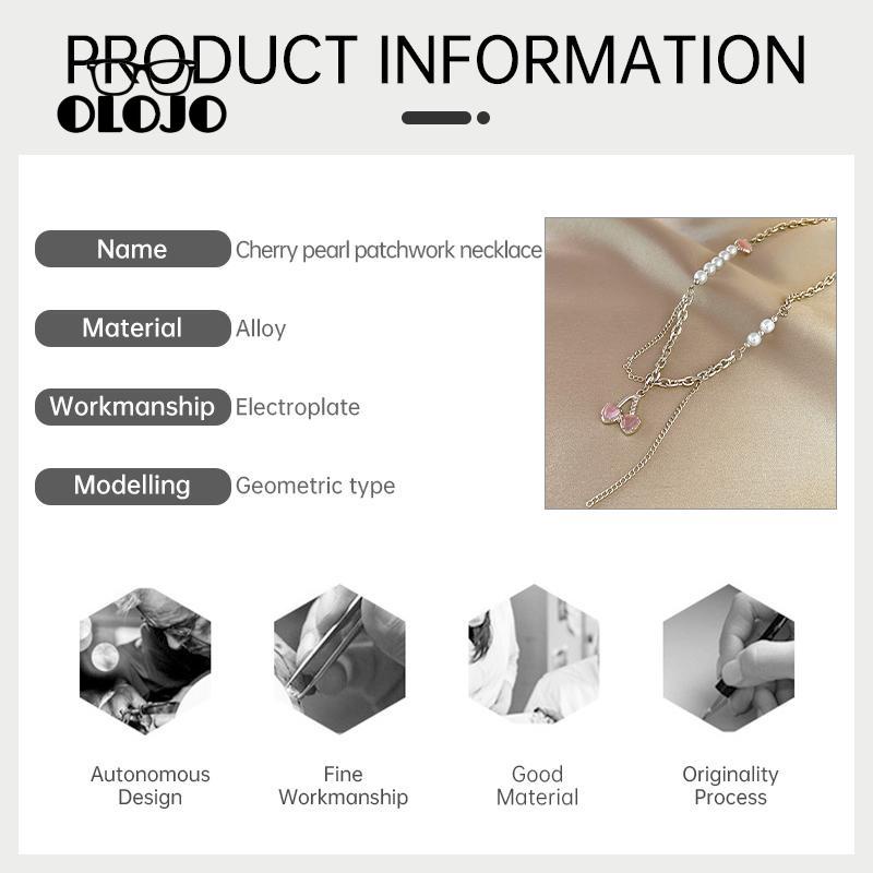 【COD】Cherry Pearl Splicing Necklace Musim Panas Gaya Manis Keren Ringan Mewah Rantai Tulang Selangka Metal