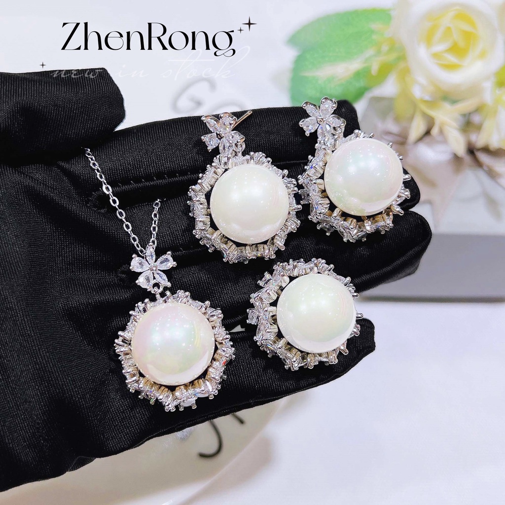 Goldkingdom Fashion Perhiasan Aksesoris Ready Stock Senyawa Perancis Batu Kuba Mutiara Set Aurora Mempesona Stud Anting Liontin Kalung Wanita