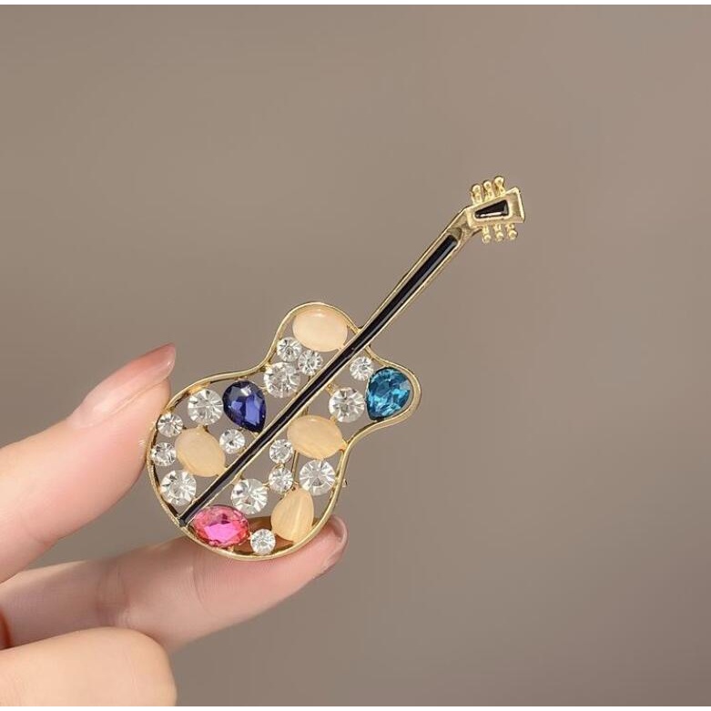 Baru Berongga Opal Gitar Bros Pria Wanita Kreatif Antik Alat Musik Pin Jas Cardigan Fashion Bros