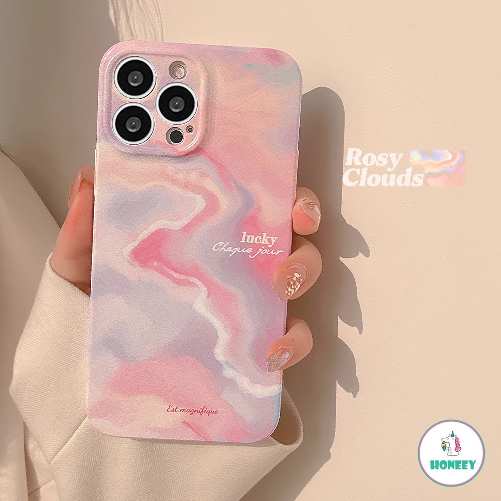 IPHONE Casing Ponsel Lukisan Minyak Kabut Sunset Glow Mewah Untuk Iphone14 13 12 11 Pro Max Xr Xs Max7 8 14 Plus Case Cute Sweet Glossy Cover