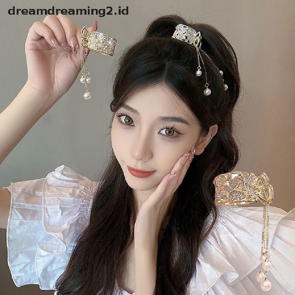 (dream) Mutiara Rumbai Rambut Klip Berlian Imitasi Ponytail Klip Tetap Hair Claw Wanita Bun Jepit Rambut Aksesoris Rambut Hiasan Kepala//
