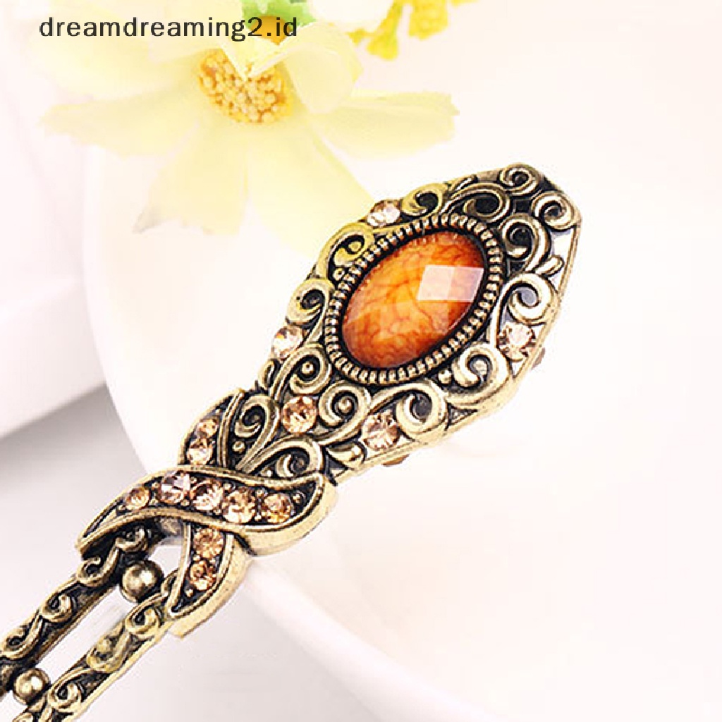 (dream) Tongkat Rambut Logam Kristal Vintage Simple Aksesoris Jepit Rambut Vintage Hair Pin//