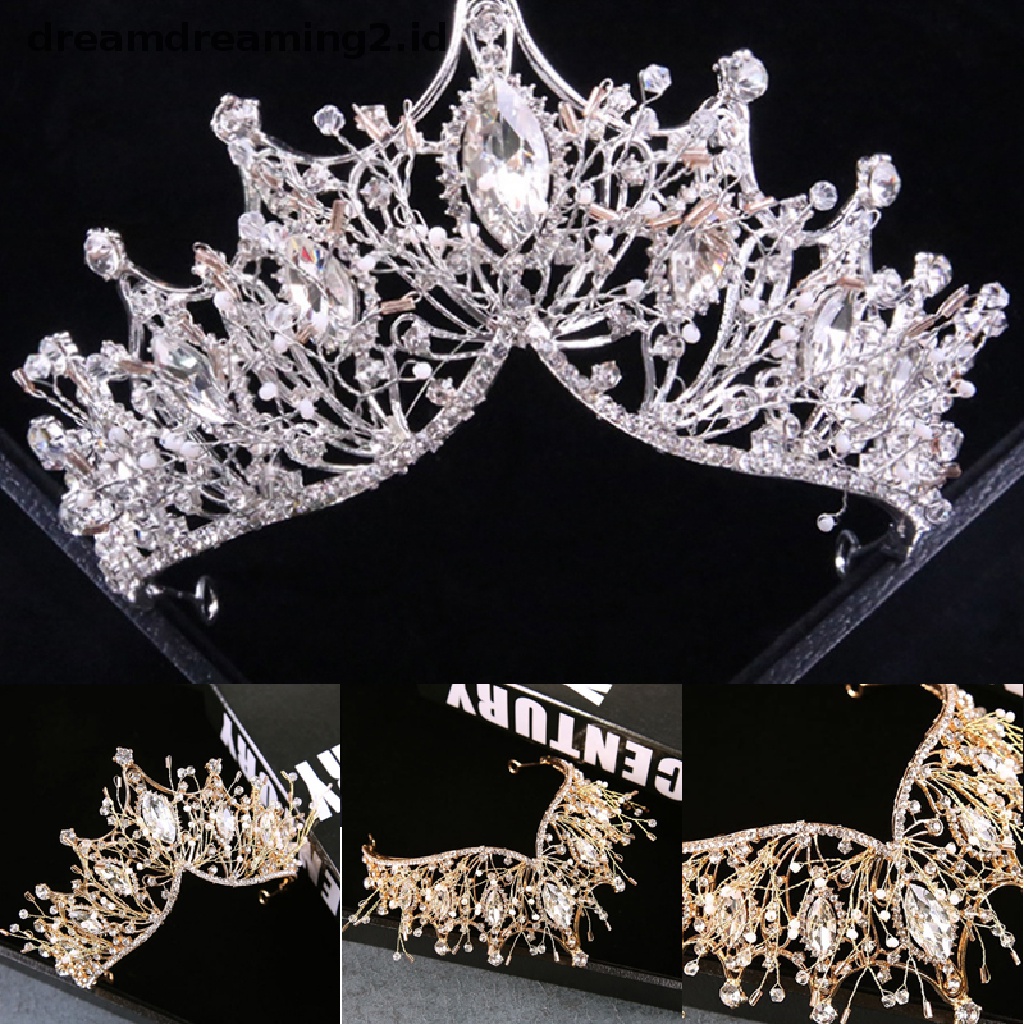 (dream) Baroque Crown Gadis Aksesoris Rambut Pernikahan Permata Tiara Pengantin Bride Hairwear//