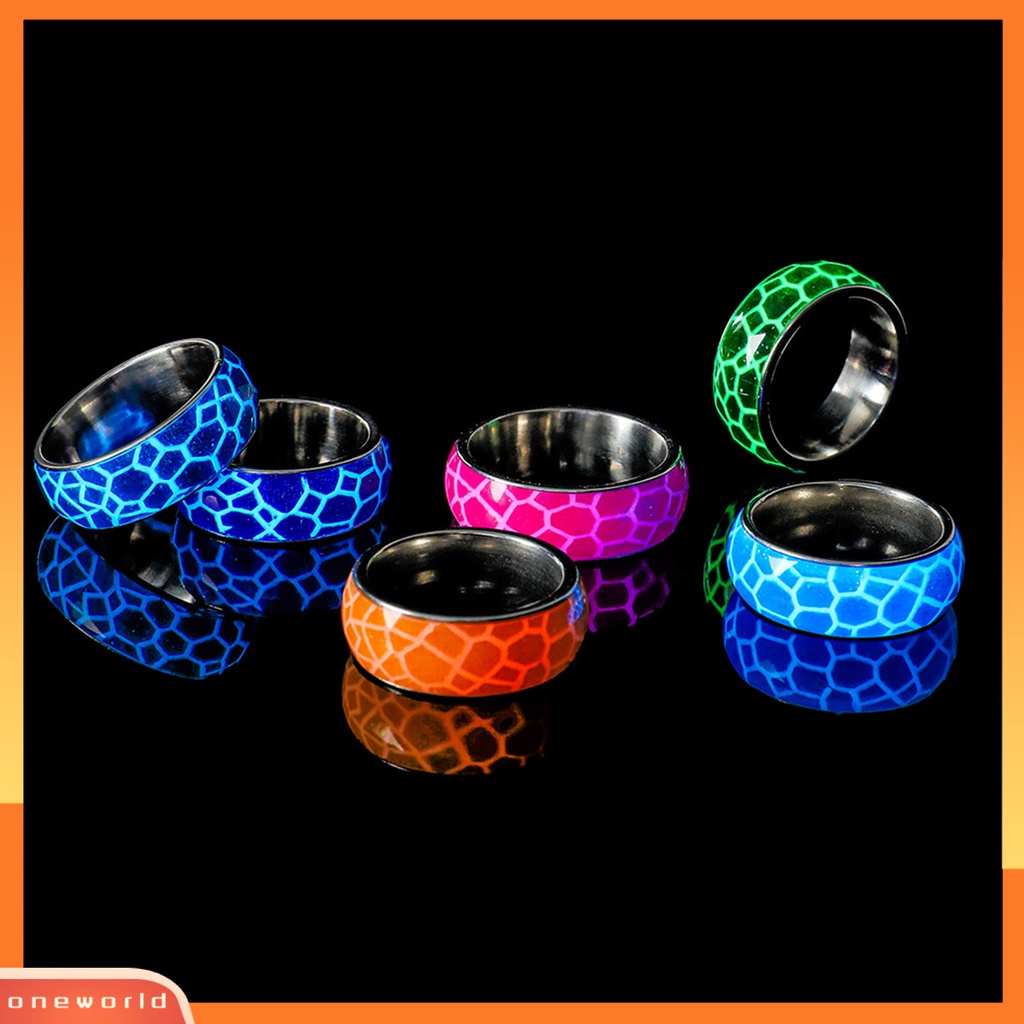 [EONE] Cincin Unisex Luminous Turtle Shell Pattern Fluorescent Glowing-In-The Dark Stainless Steel Vintage Plating Ring Untuk Halloween