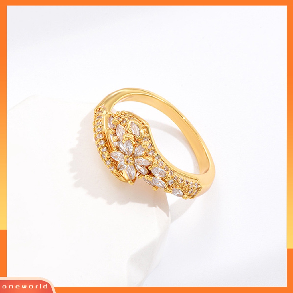 [EONE] Finger Band Golden plated Adjustable Opening Shiny Rhinestone Cubic Zirconia Dekorasi Anti Karat Wanita Perhiasan Mewah Cincin Tunangan Perhiasan Aksesoris