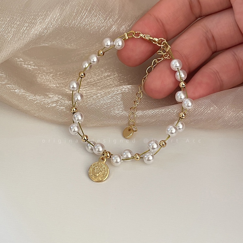 Gelang Emas Mutiara Manis Disc Adjustable Bracelets Untuk Aksesoris Perhiasan Wanita