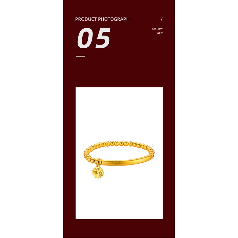 Goldkingdom Perhiasan Fashion 24K Bangkok Aksesoris Ready Stock Gelang Fu Tekuk Kuno Merek Fu Kecil Gelang Lapis Emas