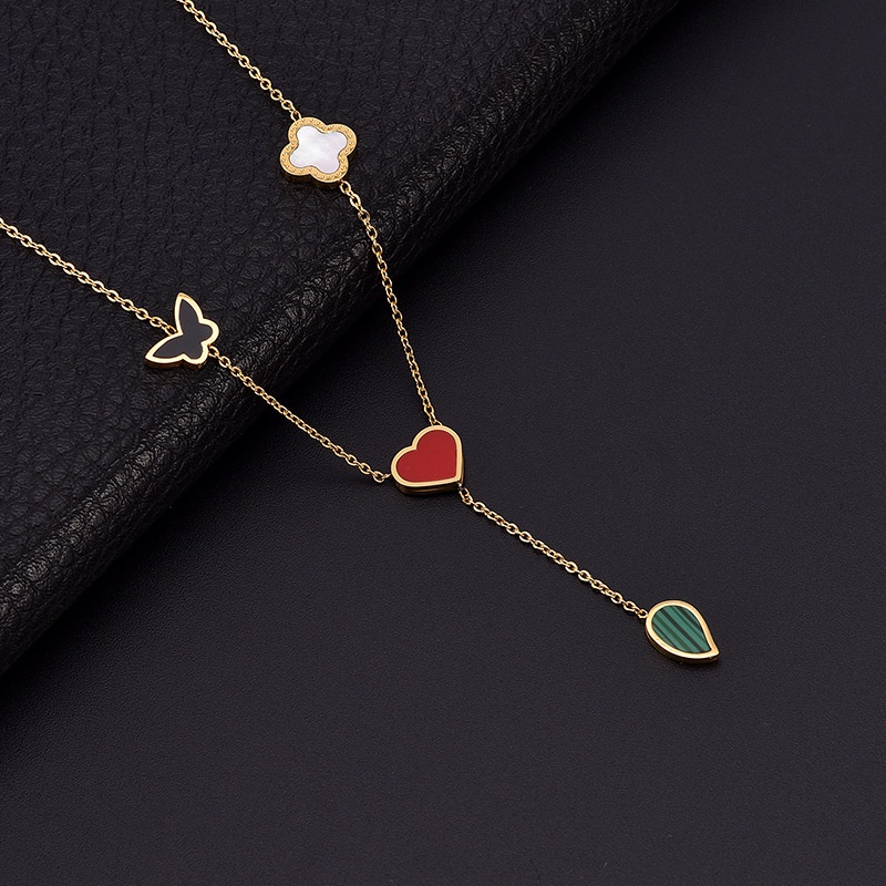8100 Kalung love kupu warna titanium stainless steel 316L berkualitas import anti karat bisa bayar di tempat