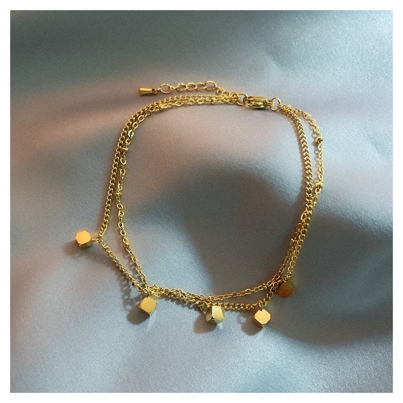 GROSIR Gelang kaki dua layer kubus titanium stainless steel 316l anti karat import berkualitas bisa bayar di tempar COD