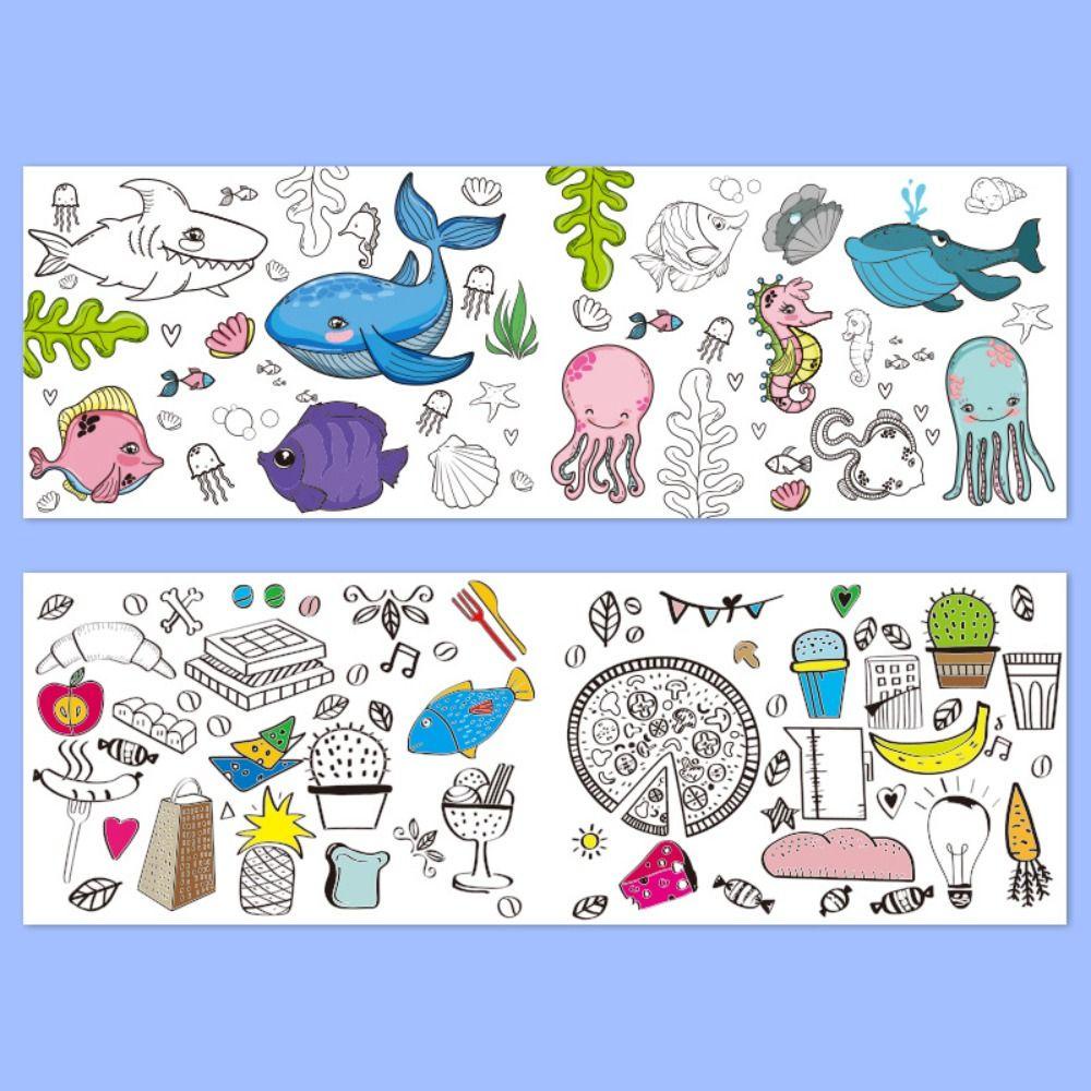 Lanfy Menggambar Roll Anak 30 * 90cm Mainan Gambar Edukasi Dini Diy Sticky Color Drawing Game Coloring Paper Roll