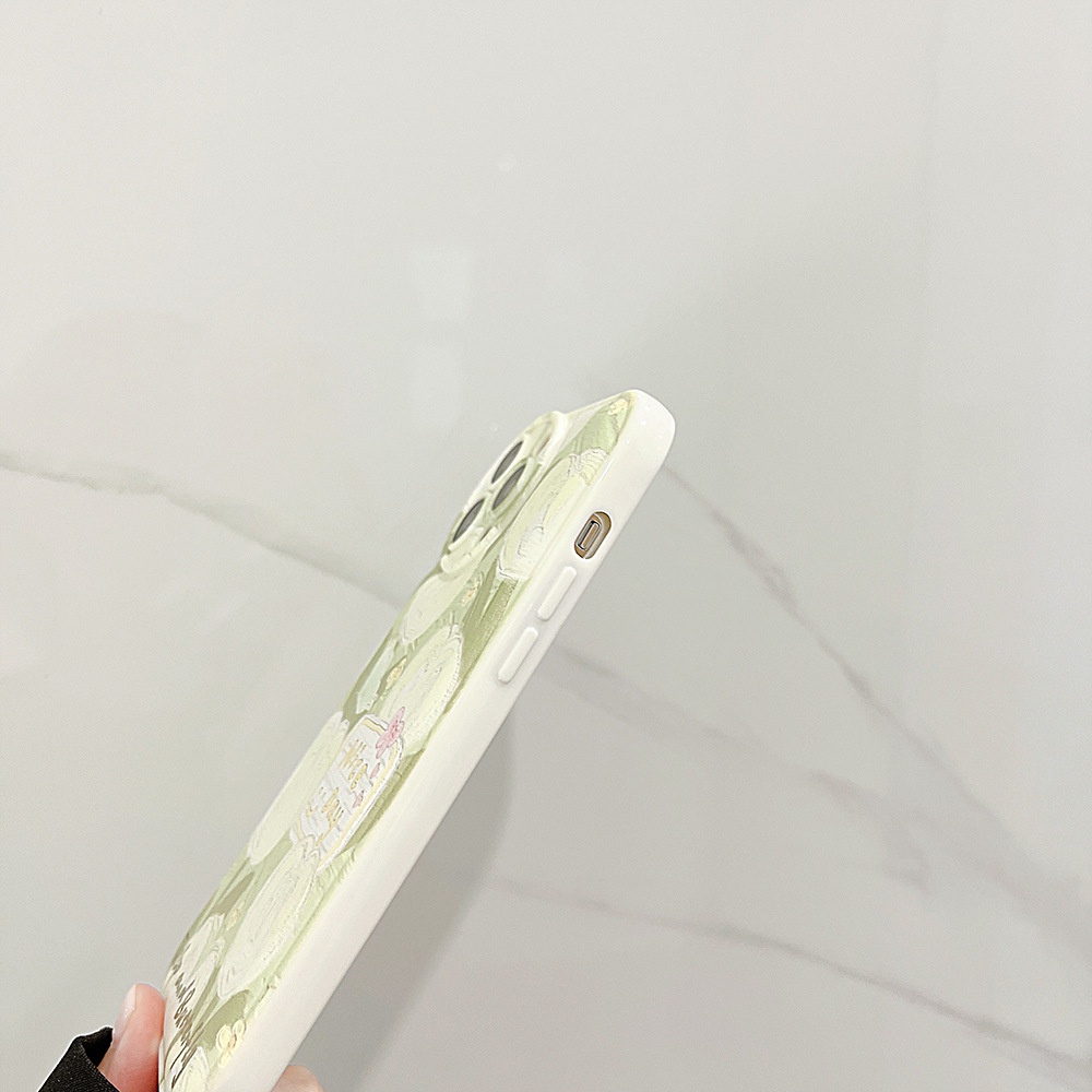 IPHONE Musim Panas Hijau Tulip Lukisan Minyak Bulat Pelindung Lensa Kamera Lembut Ponsel Case Cover Untuk Iphone7 8 PLUS X XR XS 11 12 13 14 PRO MAX SE 2020