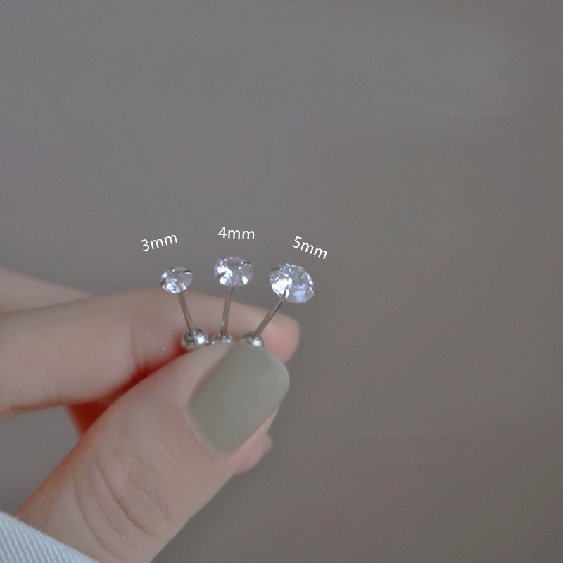 Anting Korea Simple Empat Cakar Zirkon Hypoallergenic Silver Untuk Wanita Gadis