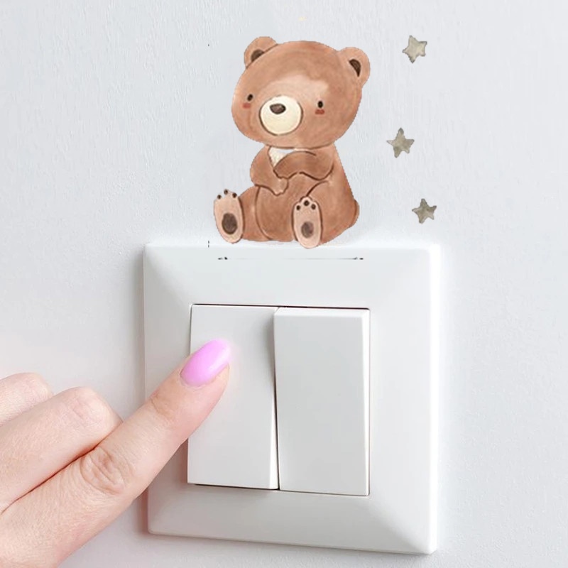 6 Pcs/Lembar Cat Air Kartun Hewan Lucu Stiker Dinding Saklar Stiker Kamar Anak Bayi Nursery PVC Wall Decals Dekorasi Rumah