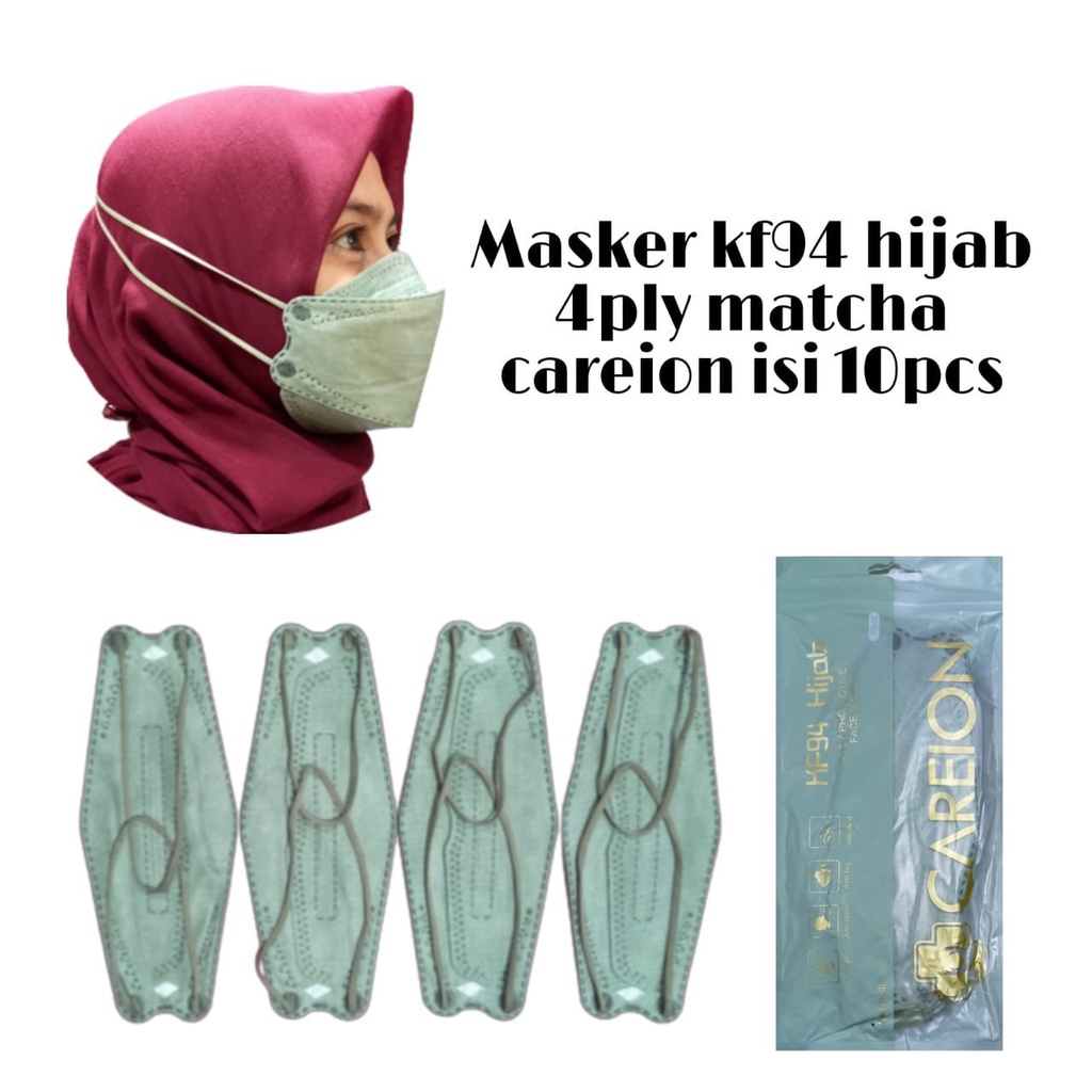 ENZ ® 𝐂𝐀𝐑𝐄𝐈𝐎𝐍™ MASKER KF94 HIJAB HEADLOOP 4 PLY ISI 10 PCS CAREION 3D MASK WARNA DEWASA 1090