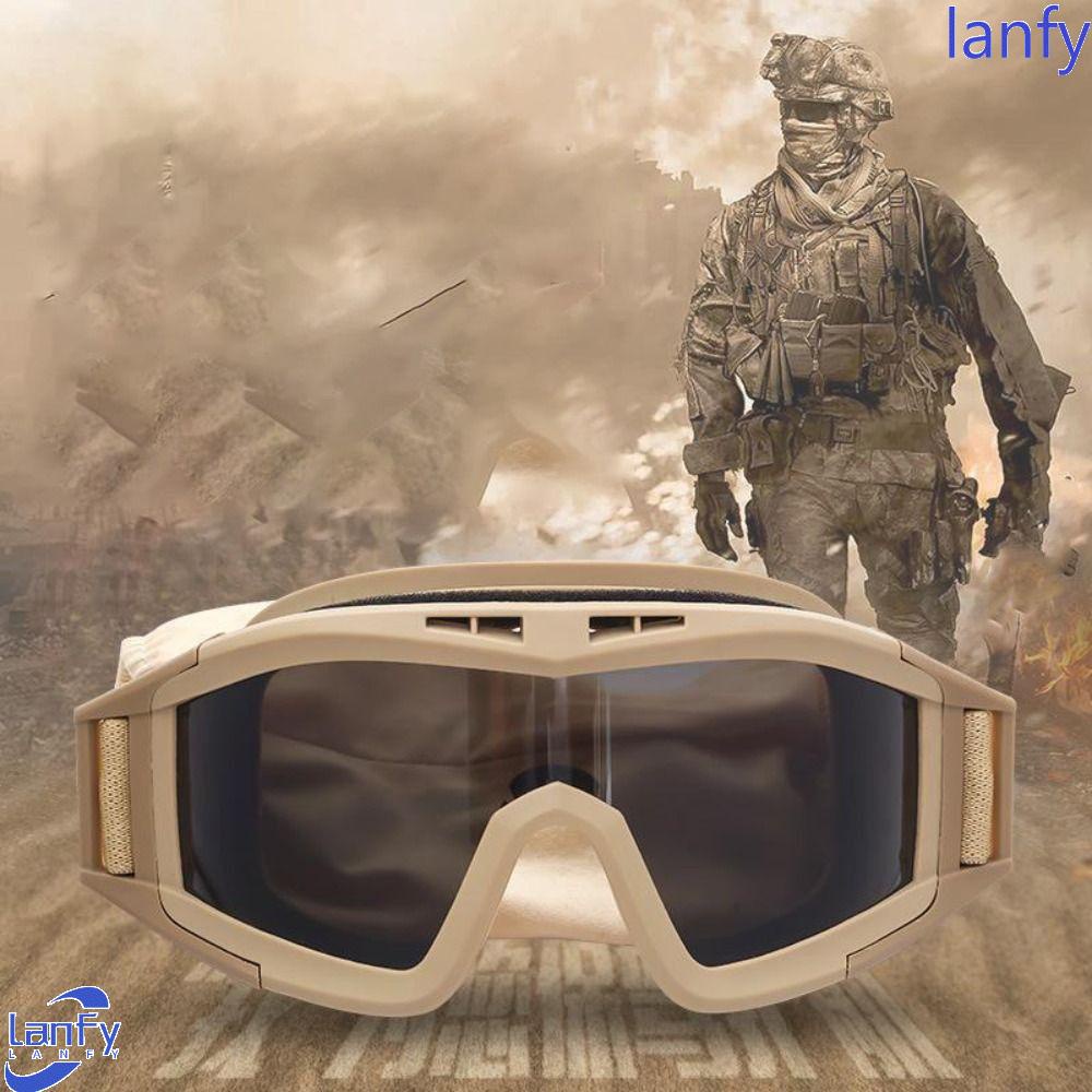 Lanfy Paintball Goggles Pendaki Gunung CS Game Kacamata Gunung Motor CS Perlindungan Aman Gurun Kacamata Anti Benturan Kacamata Olahraga Goggles 3lensa