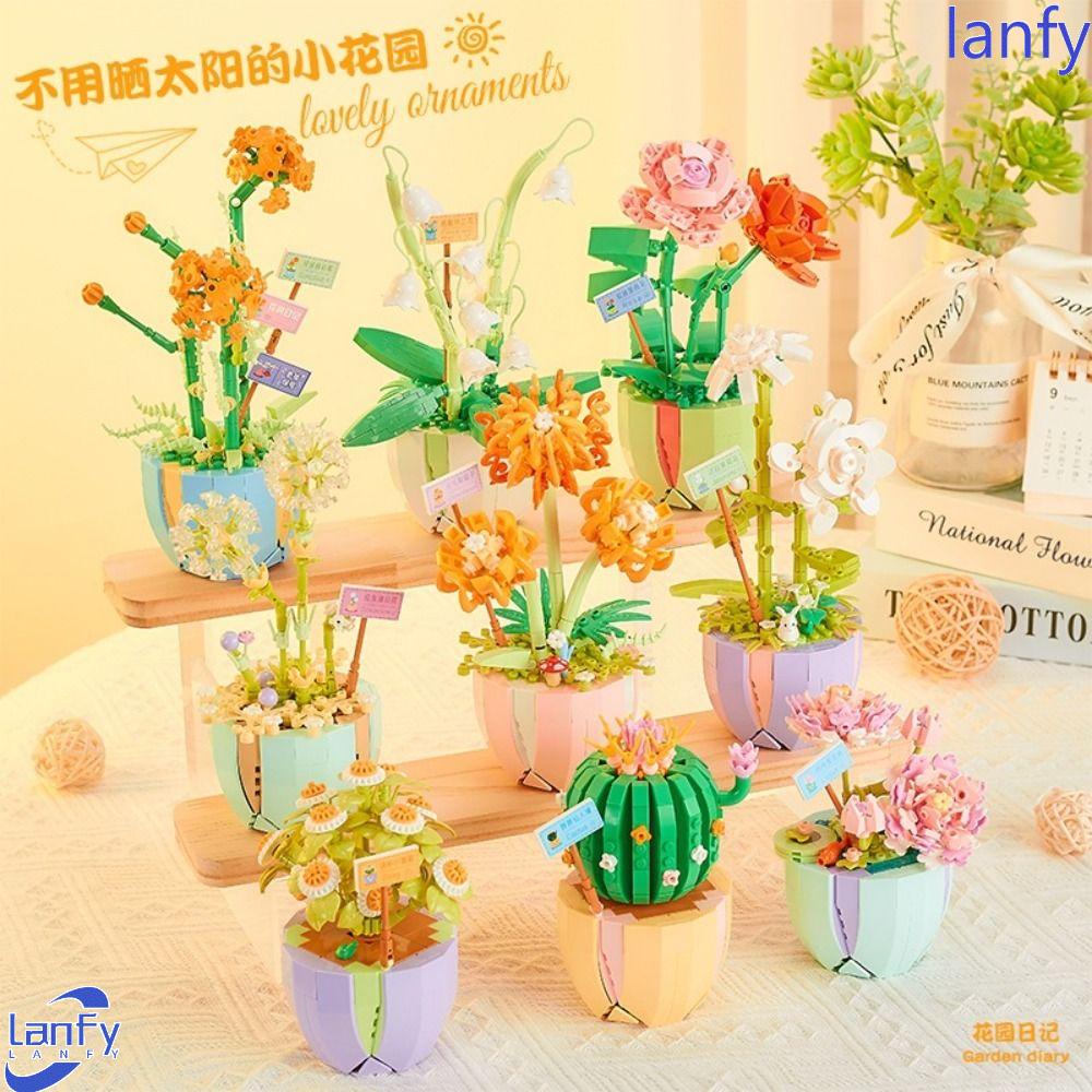 Lanfy Building Block Bouquet Mainan Anak Perempuan Lucu Bunga Mawar Ulang Tahun Masa Kini DIY Blok Bangunan Bunga Teratai Majelis Tanaman Bata Blok Bangunan