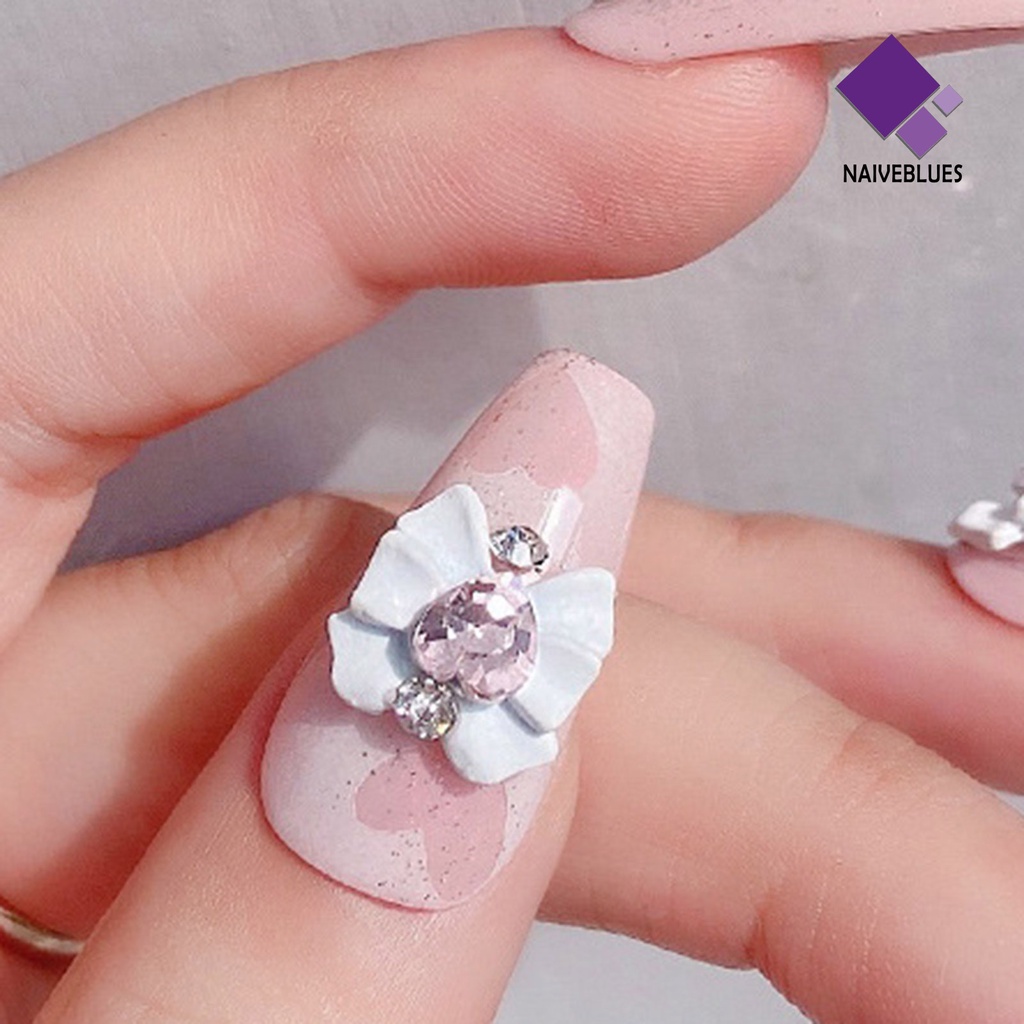 [naiveblues] 2 Pcs Kuku Berlian Imitasi Indah Busur Cinta Hati Pesona Nail Art Charms Jewelry Untuk