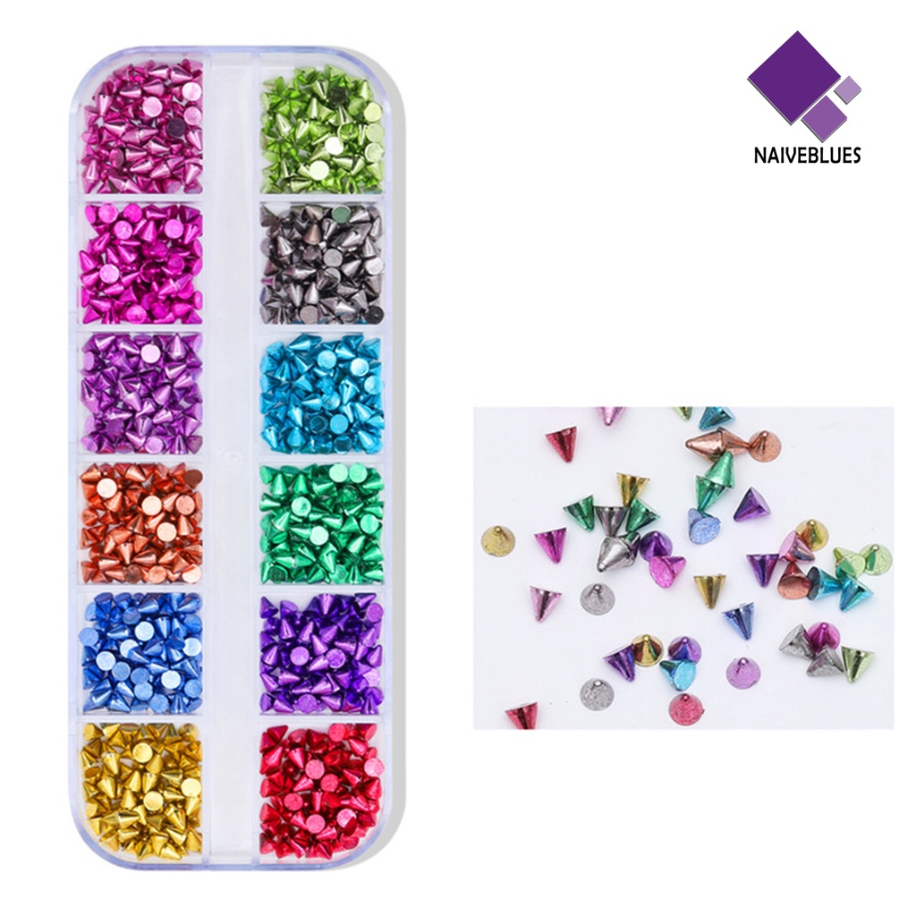 [naiveblues] 1kotak Pesona Nail Art Tidak Luntur Anti-Oksidasi Tahan Jatuh 12kisi DIY Kuku Gadis