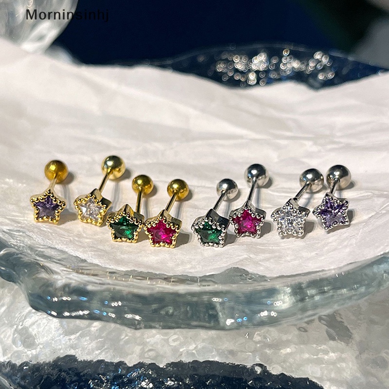 Mornin 1pasang Fashion Bintang Zirkon Telinga Studs Anting Untuk Wanita Tulang Rawan Helix Telinga Tulang Kuku Manis Keren Telinga Perhiasan Hadiah id