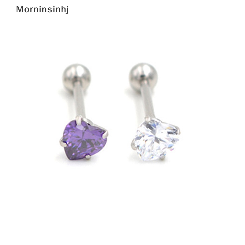 Mornin 1Pcs 5/8mm Fashion Jantung Zirkon Telinga Studs Earrings Untuk Wanita Tulang Rawan Helix Telinga Tulang Kuku Manis Keren Hadiah Perhiasan Telinga id