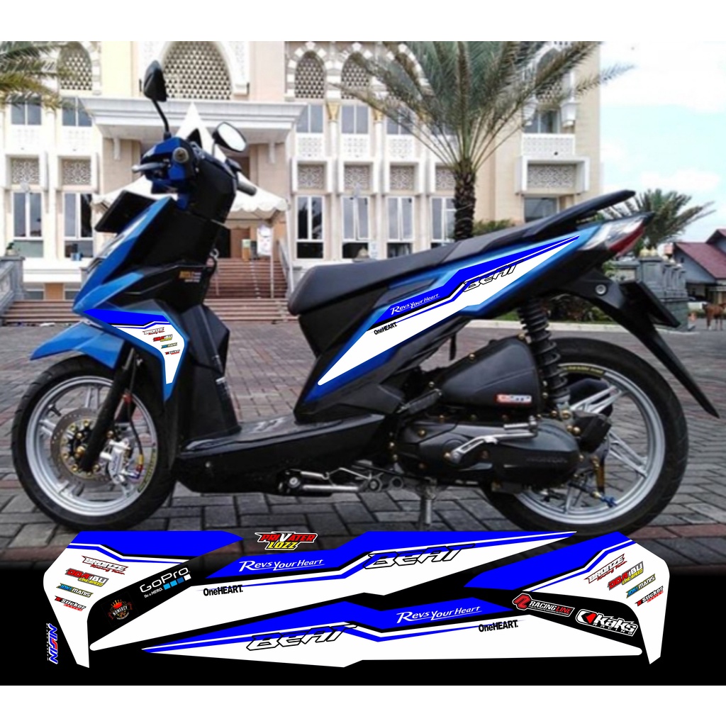 cod/sticker (COD) STRIPING STICKER VARIASI HONDA BEAT NEW/BEAT ESP CUSTOM VARIASI RACING MOTIF BIRU 