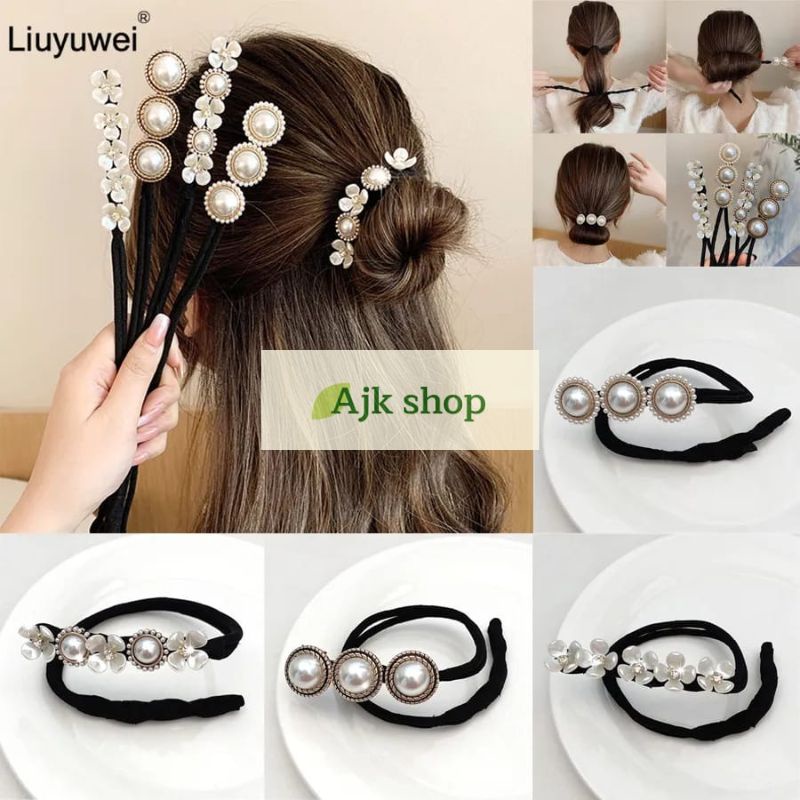 Sanggul Rambut iKat Jepit Modern Simple Wanita Korea Motif Mutiara Diamond Elegant