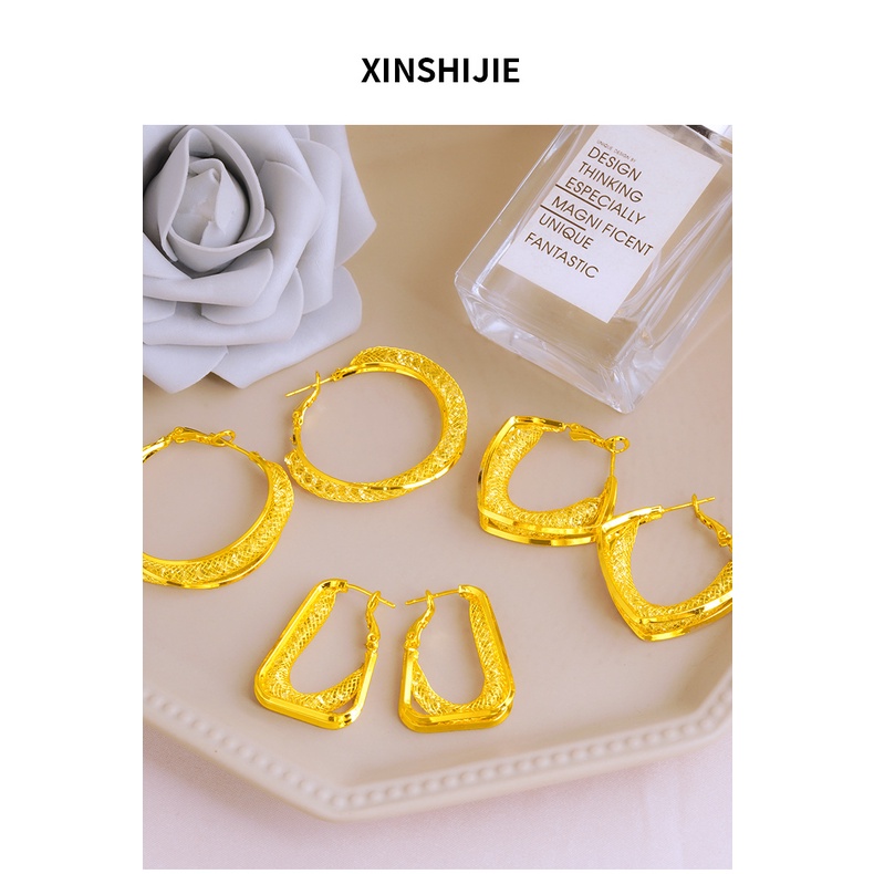 Goldkingdomdom Aksesoris Perhiasan Fashion Ready Stock Anting Vintage Earrings French Tekstur Timbul Perempuan