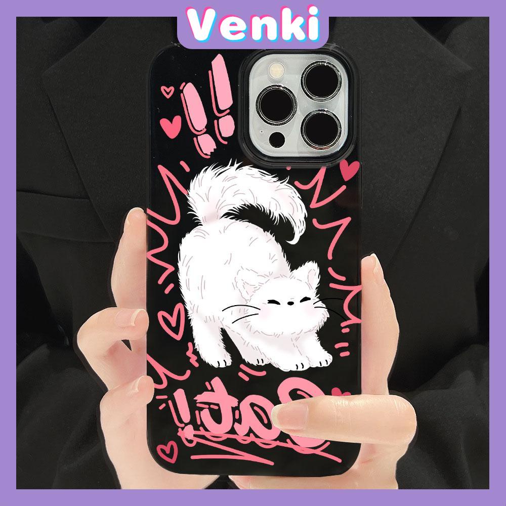 VENKI - For iPhone 11 iPhone Case Black Glossy TPU Soft Case Shockproof Protection Camera Cute Cat Compatible with iPhone 14 13 Pro max 12 Pro Max 11 xr xs max 7Plus 8Plus