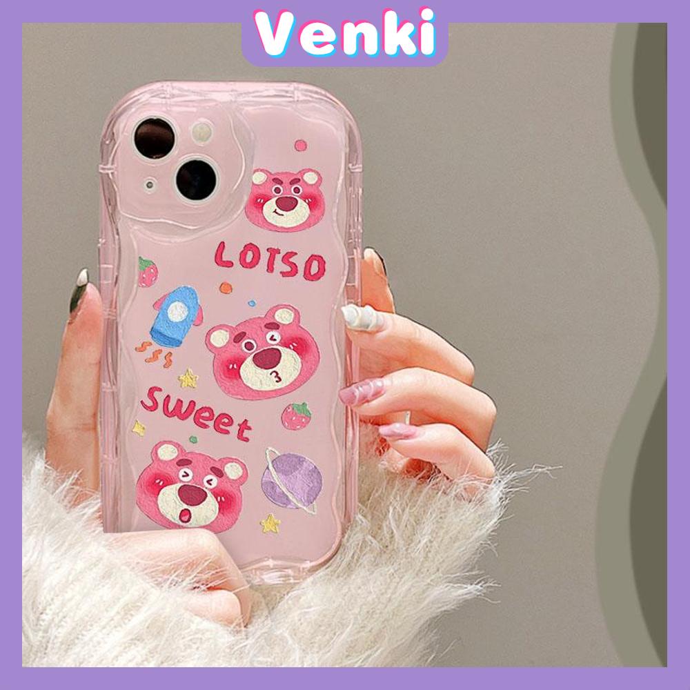 VENKI - For iPhone 11 iPhone Case 3D Curved Edge Wave Clear Case TPU Airbag Shockproof Camera Cover Cute Strawberry Bear Compatible with iPhone 14 13 Pro max 12 Pro Max xr 7 8Plus