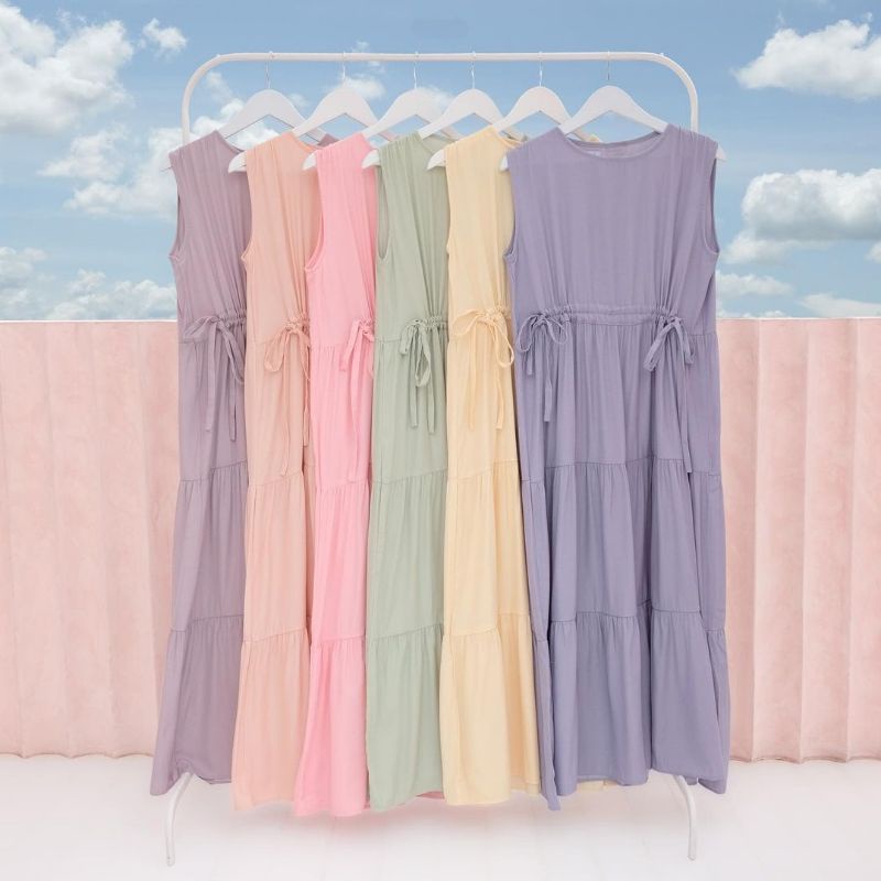 SHANA Dress - Gamis panjang tanpa lengan / singlet resleting depan busui bisa jadi outer atau inner 