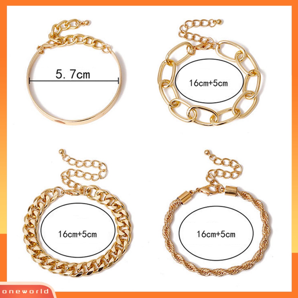 [EONE] 4pcs Wanita Gelang Electroplating Hias Kepribadian Multi-style Vintage Dekorasi Tahan Luntur Vintage Berlebihan Rantai Besar Gelang Perhiasan Aksesori