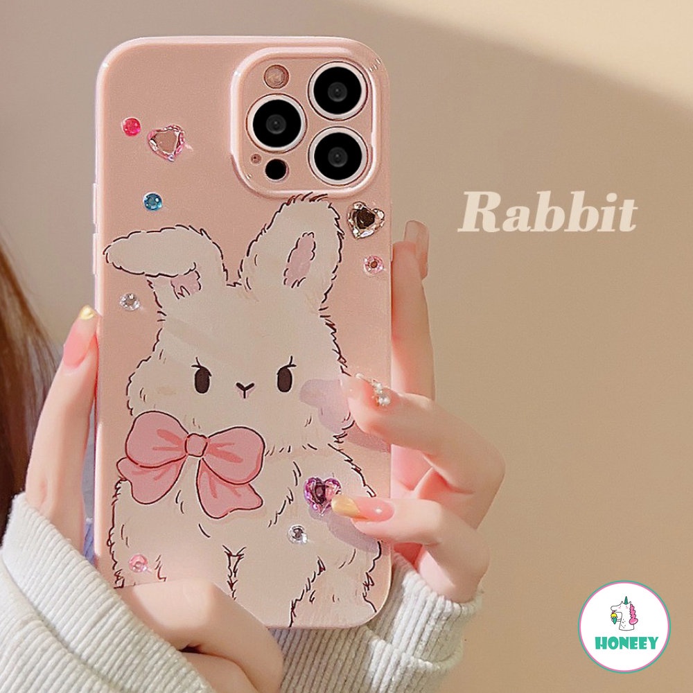 IPHONE Pink Berlian Imitasi Dasi Kupu-Kupu Kelinci DIY Phone Case Untuk Iphone14 13 12 11 Pro Max X XR XSMAX 78 14 Plus Case Kartun Lucu Gadis Manis Soft Cover