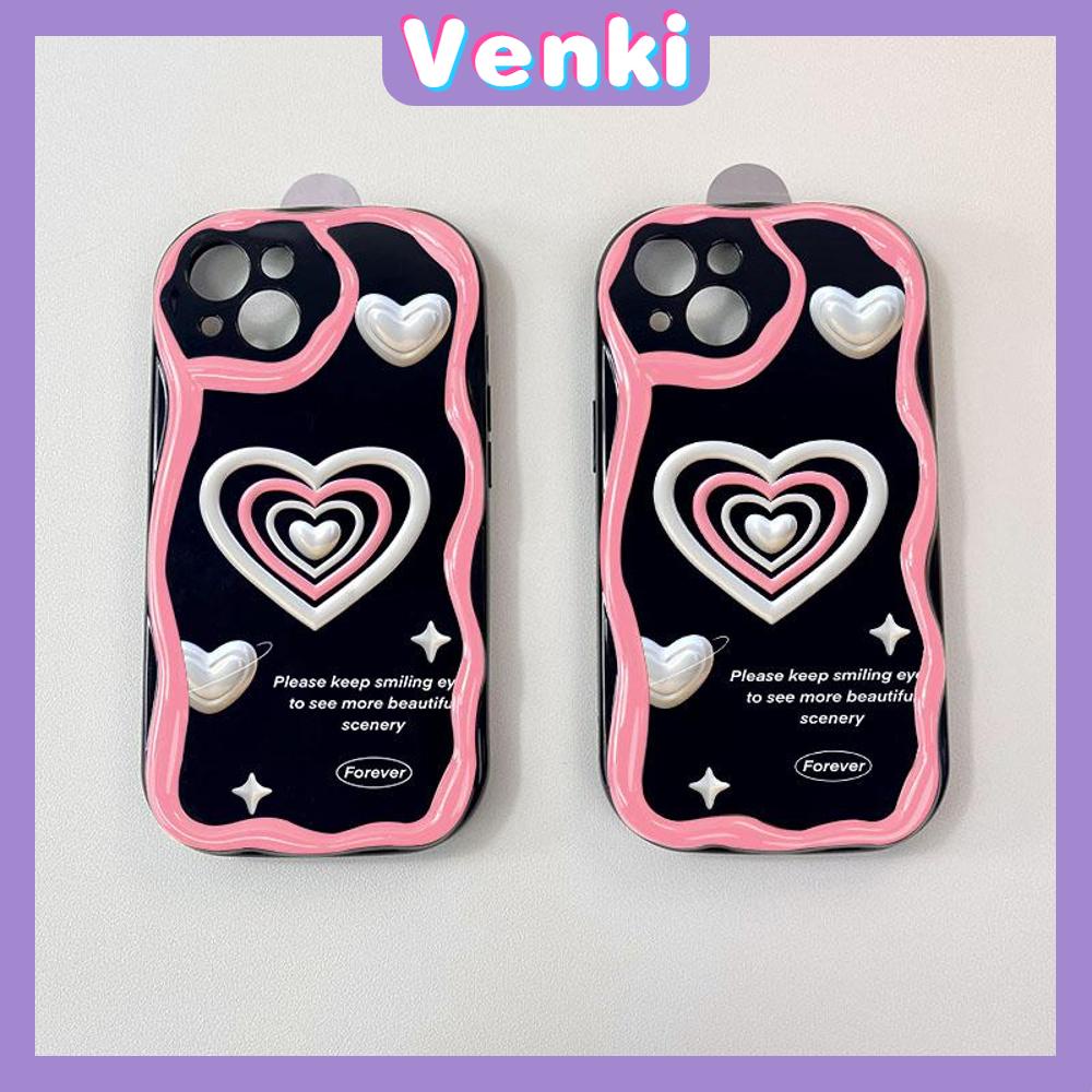 VENKI - For iPhone 11 iPhone Case 3D Curved Edge Wave TPU Airbag Shockproof Camera Cover Glossy Black Heart Shape Compatible with iPhone 14 13 Pro max 12 Pro Max xr xs max 7 8Plus